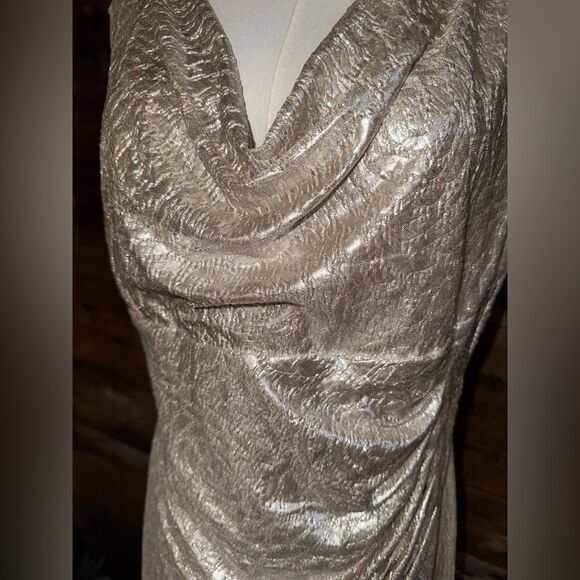 Lauren Ralph Lauren Metallic Silver Cowl Neck Cocktail Dress – Size 12 EUC - Picture 4 of 17